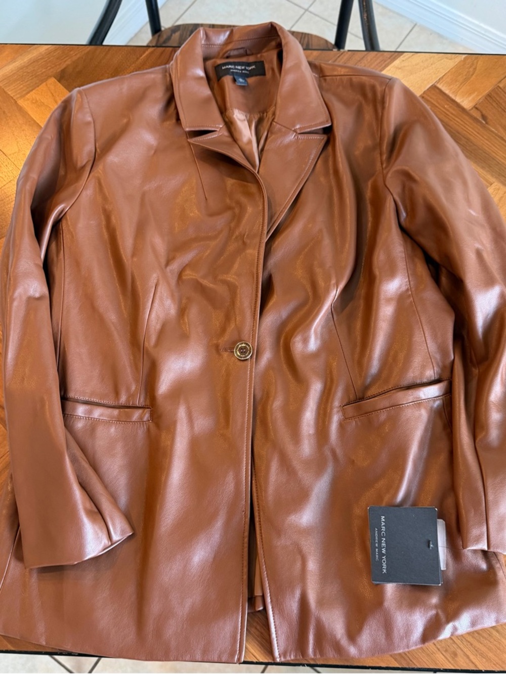 Marc New York Faux Leather Single-Button Jacket in Cognac Brown